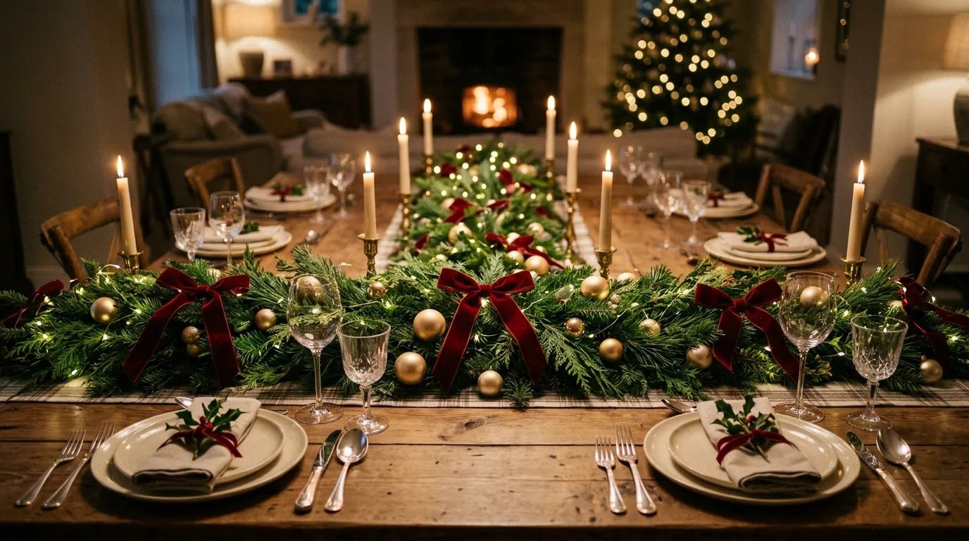 Bring in ornaments or metallic accents with a lighter hand inspiration for a holiday dining table centerpiece.